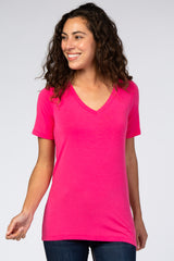 Fuchsia V-Neck Short Sleeve Maternity Top