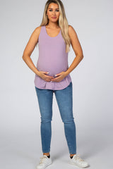 Lavender Rounded Hem Sleeveless Maternity Top