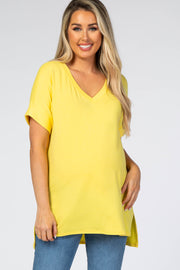 Yellow V-Neck Cuffed Short Sleeve Maternity Top