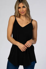 Black Basic Flowy Thin Strap Maternity Top