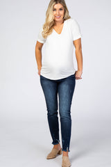 Medium Wash Frayed Hem Skinny Maternity Jeans