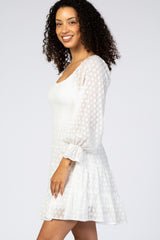 White Smocked Polka Dot Long Sleeve Dress