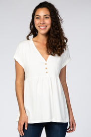 Ivory Boxy Button Front Short Sleeve Top