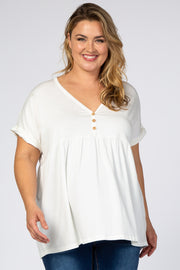 Ivory Boxy Button Front Short Sleeve Plus Maternity Top