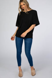 Black Knit Boxy Short Sleeve Top