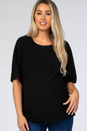 Black Knit Boxy Short Sleeve Maternity Top