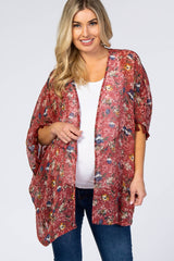 Rust Floral Swiss Dot Fringe Accent Maternity Cover Up