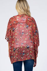 Rust Floral Swiss Dot Fringe Accent Maternity Cover Up