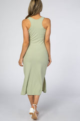 Light Green Ribbed Sleeveless Fitted Midi Dress