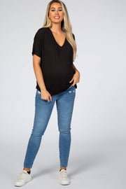 Black Pocket Front Dolman Maternity Top