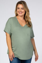 Olive Pocket Front Dolman Maternity Plus Top