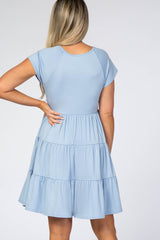 Light Blue Tiered Maternity Dress