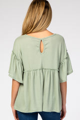 Light Olive Ruffle Trim Short Sleeve Maternity Top