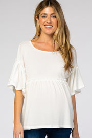 Ivory Ruffle Trim Short Sleeve Maternity Top