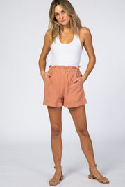 Salmon Cuffed Linen Shorts