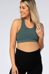 Olive Cut Out Racerback Maternity Sports Bra