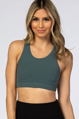 Olive Cut Out Racerback Maternity Sports Bra