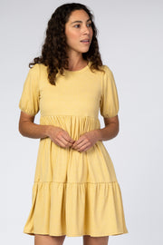 Yellow Heather Ribbed Tiered Dress