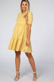 Yellow Heather Ribbed Tiered Maternity Dress