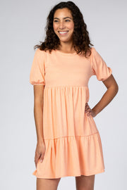 Light Orange Heather Ribbed Tiered Dress