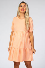 Light Orange Heather Ribbed Tiered Maternity Dress