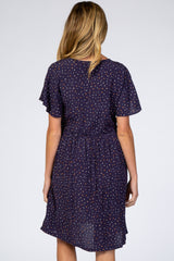 Navy Blue Speckled Button Front Maternity Dress