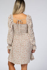 Ivory Floral Smocked Long Sleeve Maternity Dress