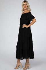 Black Off Shoulder Tiered Maxi Dress