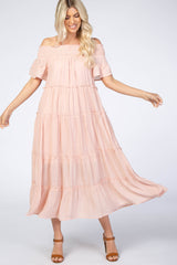 Mauve Off Shoulder Tiered Maxi Dress