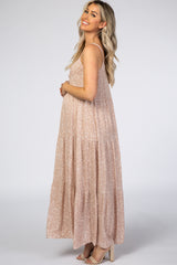 Light Mauve Floral Tiered Maternity Maxi Dress