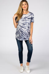 Navy Tie Dye Short Sleeve Maternity Top