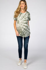 Olive Tie Dye Short Sleeve Maternity Top