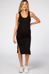 Black Sleeveless Side Slit Maternity Dress