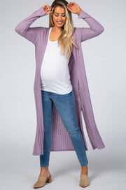 Lavender Soft Ribbed Long Maternity Cardigan