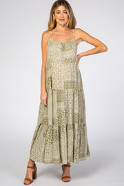 Light Olive Paisley Tiered Maternity Maxi Dress