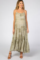 Light Olive Paisley Tiered Maternity Maxi Dress