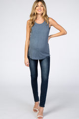 Blue Ribbed Maternity Tank Top