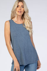 Blue Ribbed Maternity Tank Top