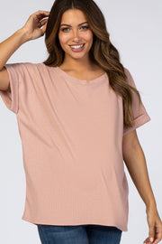 Pink Boxy Waffle Knit Maternity Top