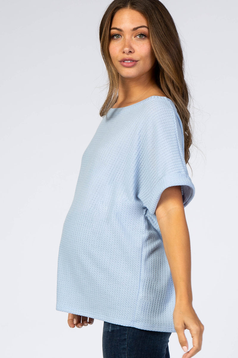 Light Blue Boxy Waffle Knit Maternity Top– PinkBlush
