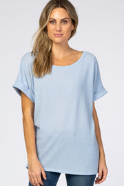 Light Blue Boxy Waffle Knit Top