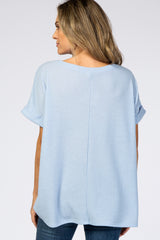 Light Blue Boxy Waffle Knit Top