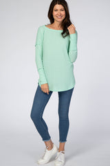 Mint Knit Round Hem Long Sleeve Top