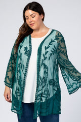 Teal Lace Mesh Long Sleeve Plus Cover Up