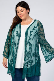 Teal Lace Mesh Long Sleeve Plus Cover Up