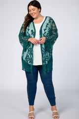 Teal Lace Mesh Long Sleeve Plus Cover Up