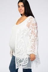 White Lace Mesh Long Sleeve Maternity Plus Cover Up