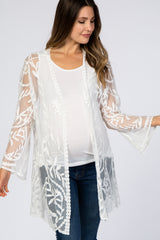 White Lace Mesh Long Sleeve Maternity Cover Up