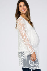 White Lace Mesh Long Sleeve Maternity Cover Up