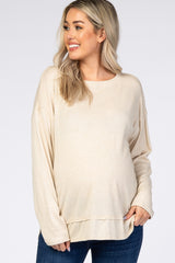 Beige Soft Knit Long Sleeve Maternity Top